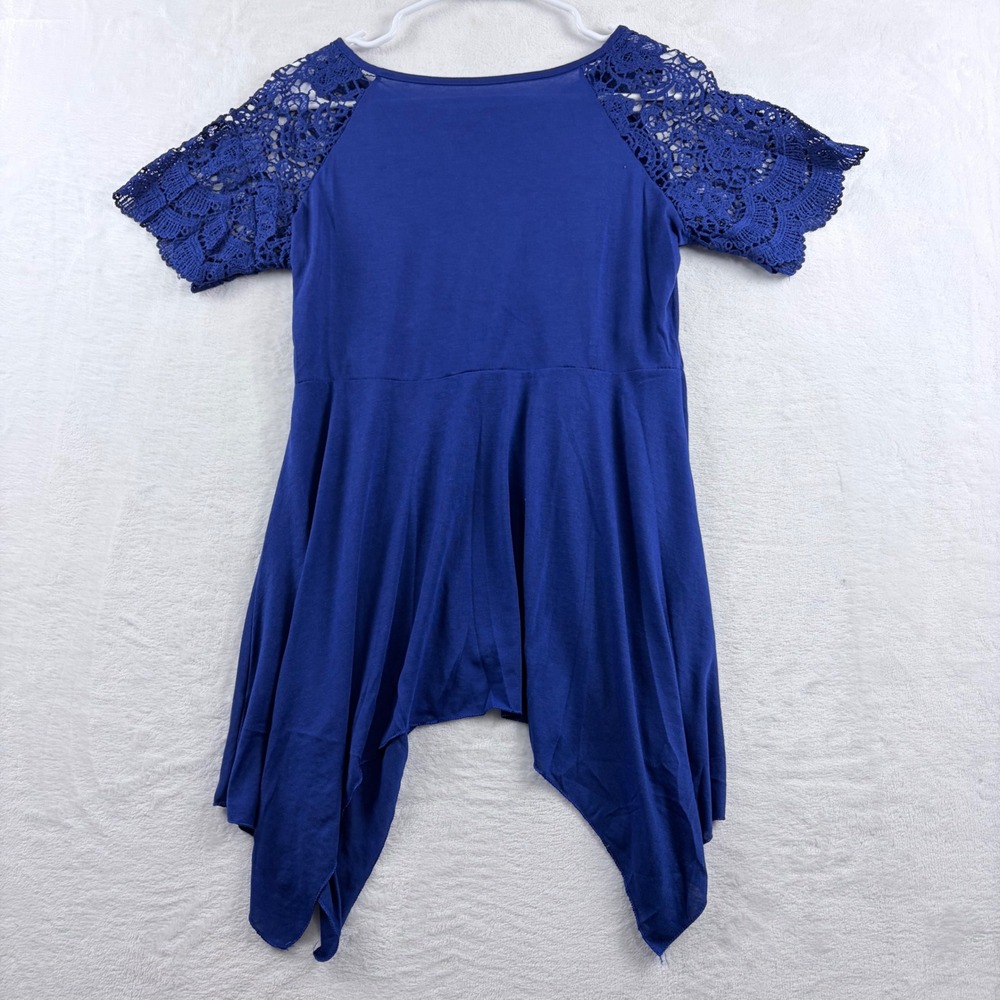 Shein Curve Blue Handkerchief‎ Hem Top Crochet Lace Sleeves Women's Size L